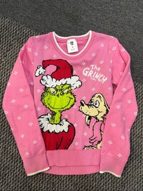 Kids Pink The Grinch Holiday Sweater - Character Knit